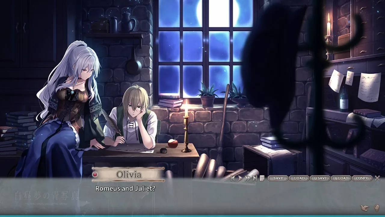 白日梦的构想图：Olivia烛光桌边对白和文字阅读底栏