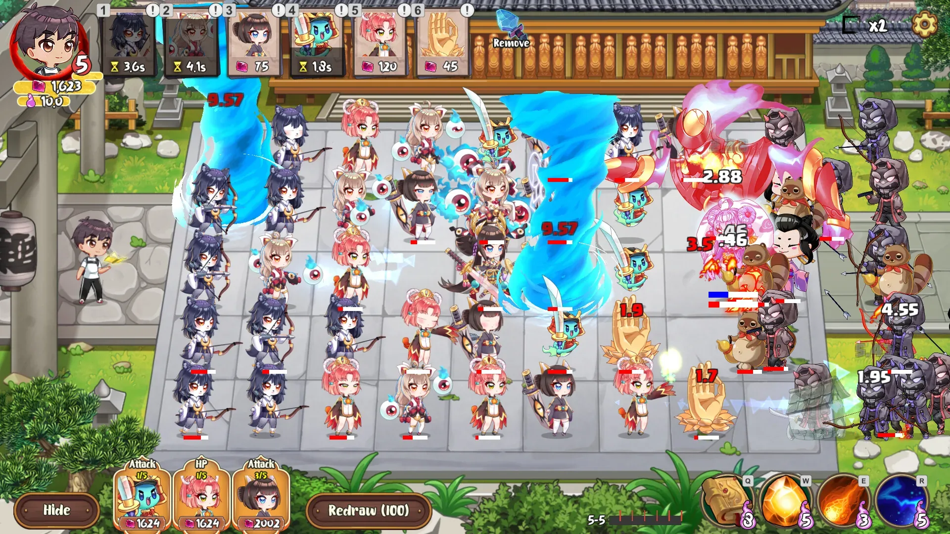 妖谈：百鬼夜行：Original ordinary fictional grid battle with chibi units, resource cards, cooldowns and Redraw100, no nudity or sex.